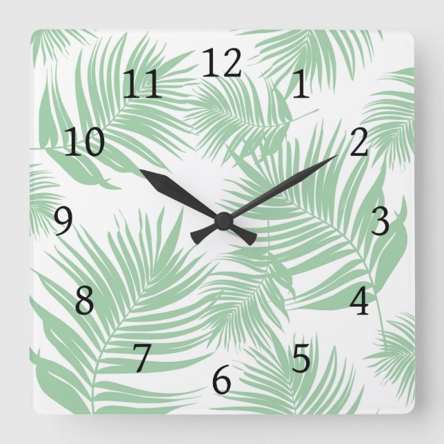 Green palm leaves Design 165 Square Wall Clock (Front)
