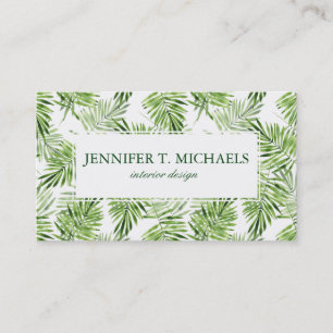 Green Palm Leaves   Monogram Business Card