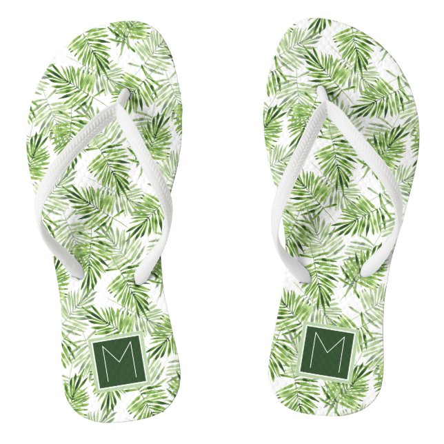 Green Palm Leaves | Monogram Jandals (Footbed)