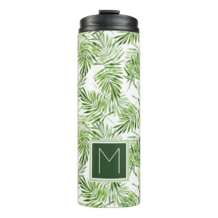 Green Palm Leaves Monogram Thermal Tumbler