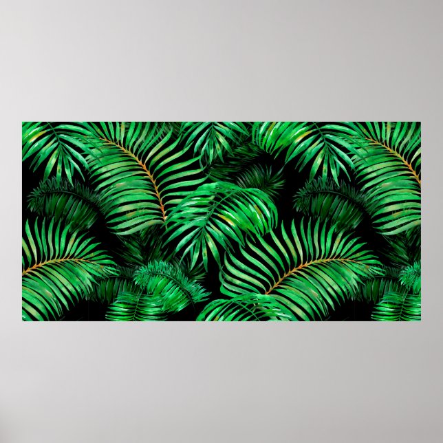 Green palm leaves pattern poster (Front)