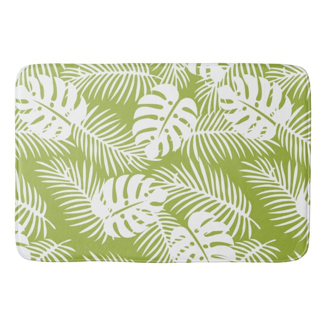 Green Palm Leaves Rainforest Pattern Bath Mat (Front)