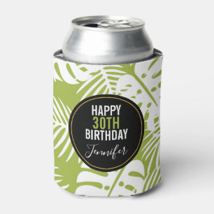 Green Palm Leaves Rainforest Pattern Birthday Can Cooler