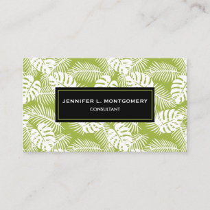 Green Palm Leaves Rainforest Pattern Business Card