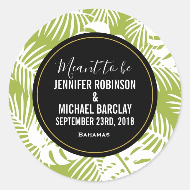 Green Palm Leaves Rainforest Pattern Classic Round Sticker (Front)