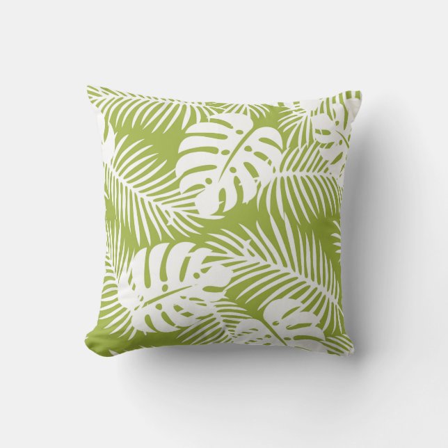 Green Palm Leaves Rainforest Pattern Cushion (Front)