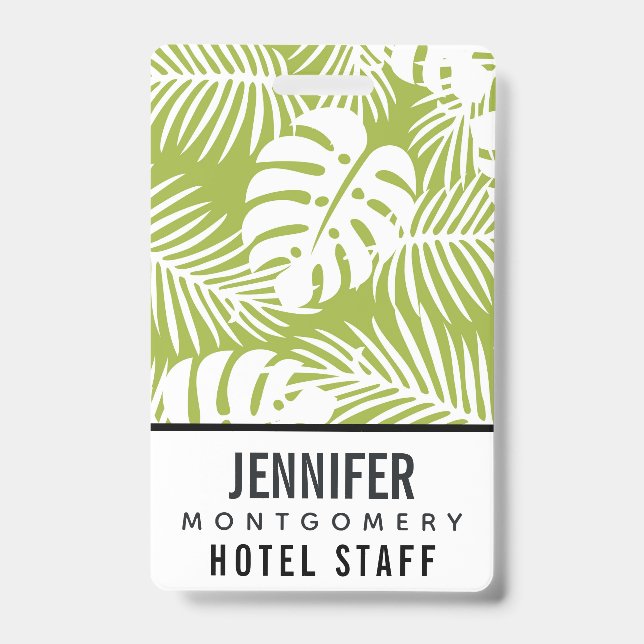 Green Palm Leaves Rainforest Pattern ID Badge (Front)