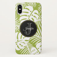 Green Palm Leaves Rainforest Pattern Monogram