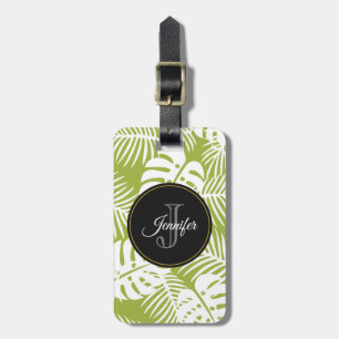 Green Palm Leaves Rainforest Pattern Monogram Luggage Tag