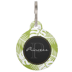 Green Palm Leaves Rainforest Pattern Monogram Pet Tag