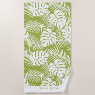 Green Palm Leaves Rainforest Pattern Personalised Beach Towel