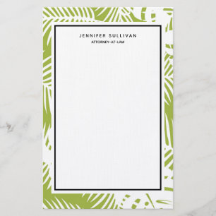 Green Palm Leaves Rainforest Pattern Stationery