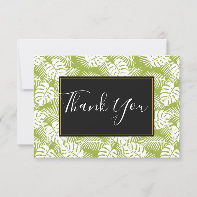Green Palm Leaves Rainforest Pattern Thank You Card (Front)