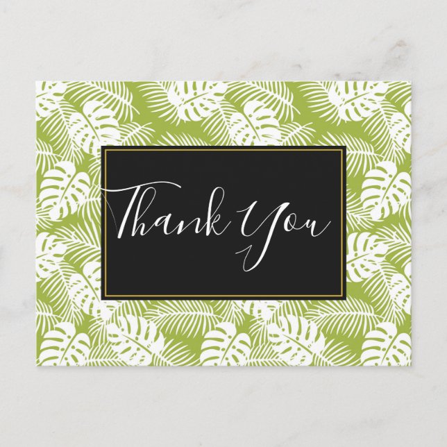 Green Palm Leaves Rainforest Pattern Thank You Postcard (Front)