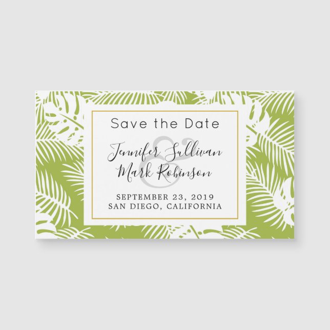 Green Palm Leaves Rainforest Pattern Wedding Date (Front)