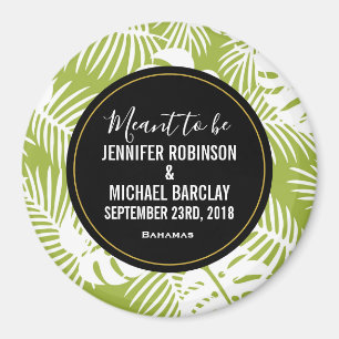 Green Palm Leaves Rainforest Pattern Wedding Date Magnet