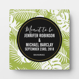 Green Palm Leaves Rainforest Pattern Wedding Plaque