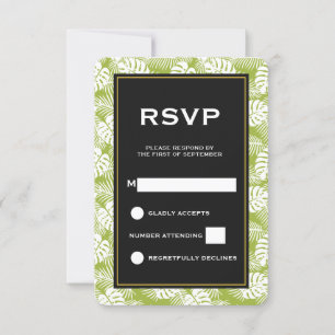 Green Palm Leaves Rainforest Pattern Wedding RSVP Card