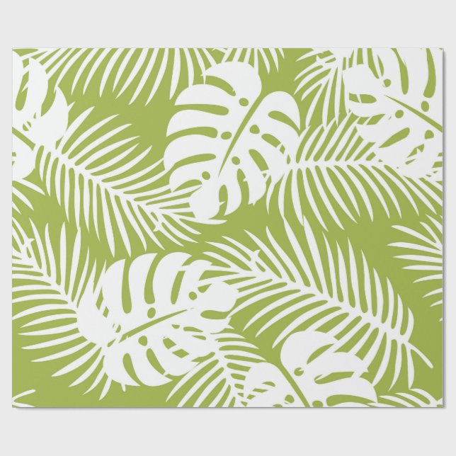 Green Palm Leaves Rainforest Pattern Wrapping Paper (Flat)