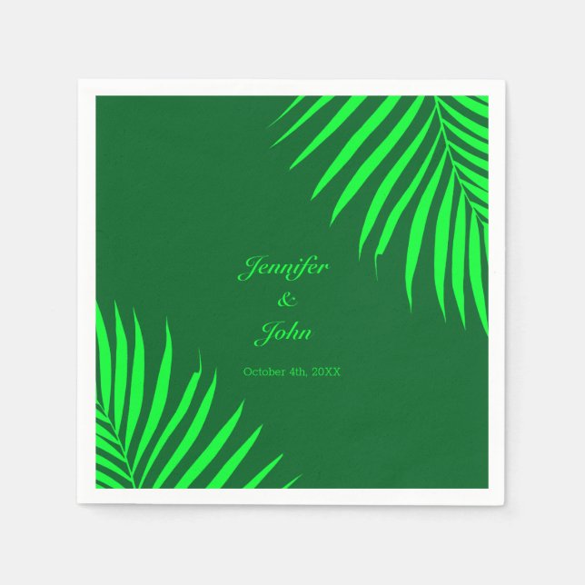 Green Palm Leaves Tropical Forest Green Wedding Napkin (Front)