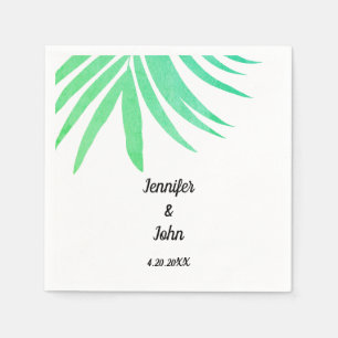 Green Palm Leaves Watercolor Elegant Cool Wedding Napkin