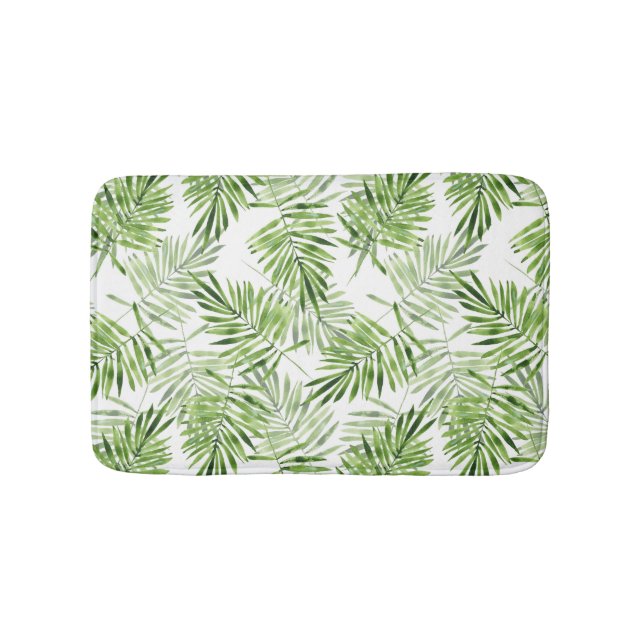Green palm leaves. Watercolor pattern Bath Mat (Front)