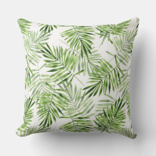 Green palm leaves. Watercolor pattern Cushion