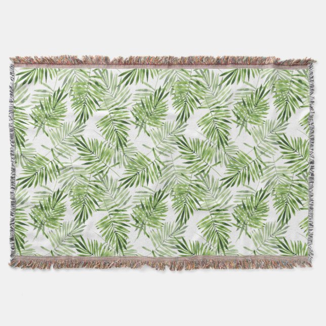 Green palm leaves. Watercolor pattern Throw Blanket (Front)