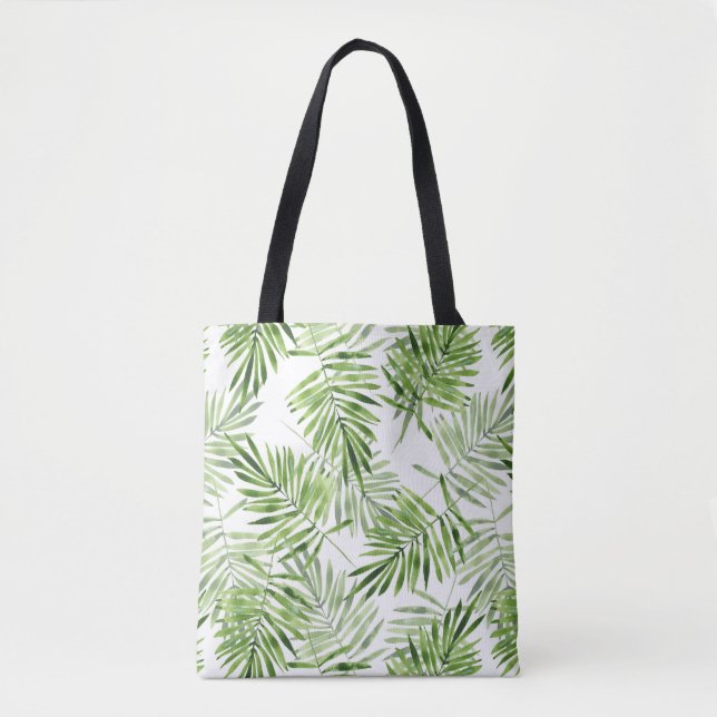 Green palm leaves. Watercolor pattern Tote Bag (Front)
