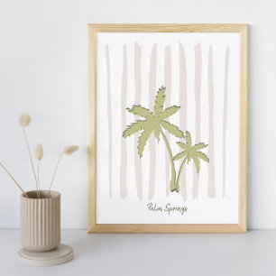 Green Palm Pair on Beige Stripes Poster