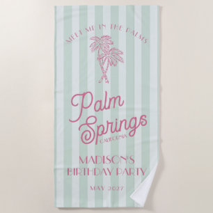 Green Palm Spring Pastel Beach Birthday Party Towel