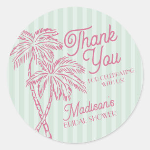 Green Palm Spring Pastel Beach Bridal Shower Favou Classic Round Sticker