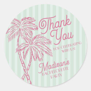 Green Palm Spring Pastel Beach Party Favour Classic Round Sticker