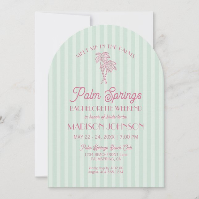 Green Palm Springs Pastel Beach Bachelorette Party Invitation (Front)
