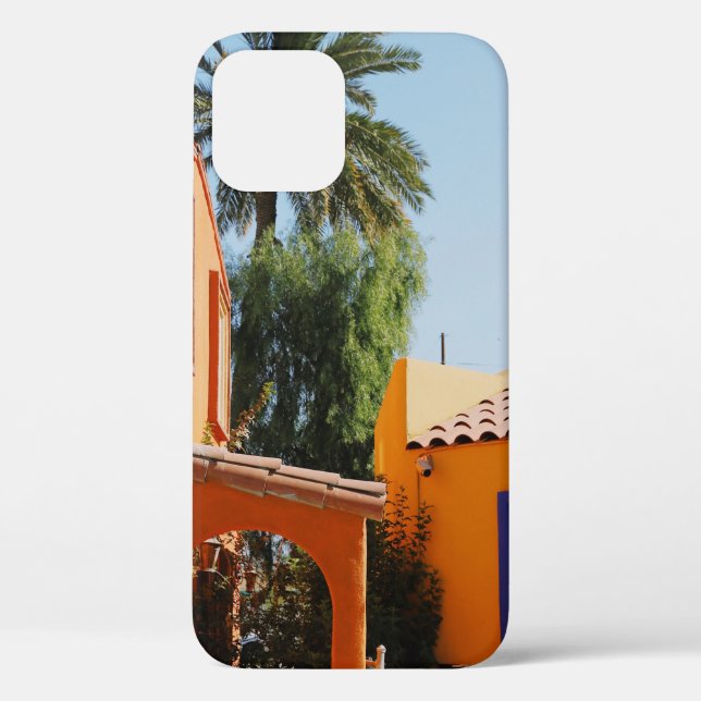 Green palm tree beside brown concrete building in  Case-Mate iPhone case (Back)