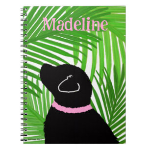 Green Palm Tree Island Black Dog  Notebook 