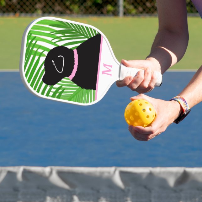 Green Palm Tree Island Black Dog Pickleball Paddle (Insitu)