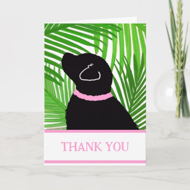 Green Palm Tree Island Black Dog Thank You Cards (Front)