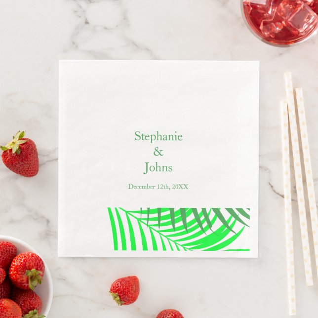Green Palm Tree Leaf Leaves Elegant Wedding Napkin (Insitu)