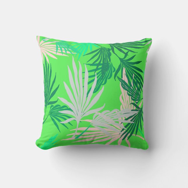 Green Palm Tree Leaves Nature Throw Pillow Cushion (Front)