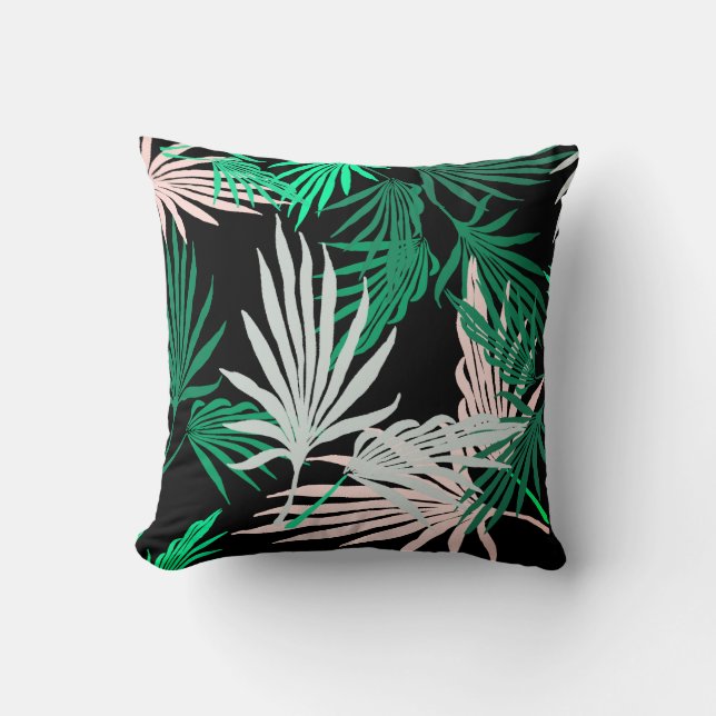 Green Palm Tree Leaves Nature Throw Pillow Cushion (Front)