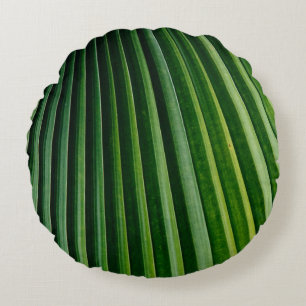Green palm tree leaves round cushion