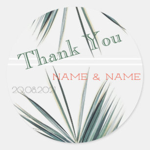 Green Palm Tree Leaves Thank You Wedding Sticker