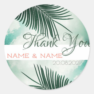 Green Palm Tree Leaves Thank You Wedding Sticker