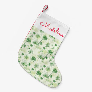 Green Palm Tree Pattern Add Your Name Small Christmas Stocking