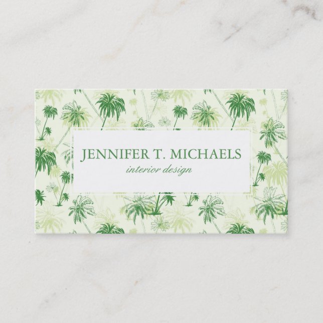 Green Palm Tree Pattern Business Card (Front)