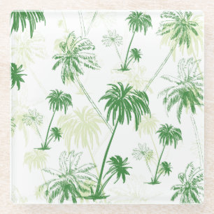 Green Palm Tree Pattern Glass Coaster