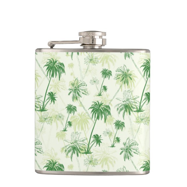 Green Palm Tree Pattern Hip Flask (Front)