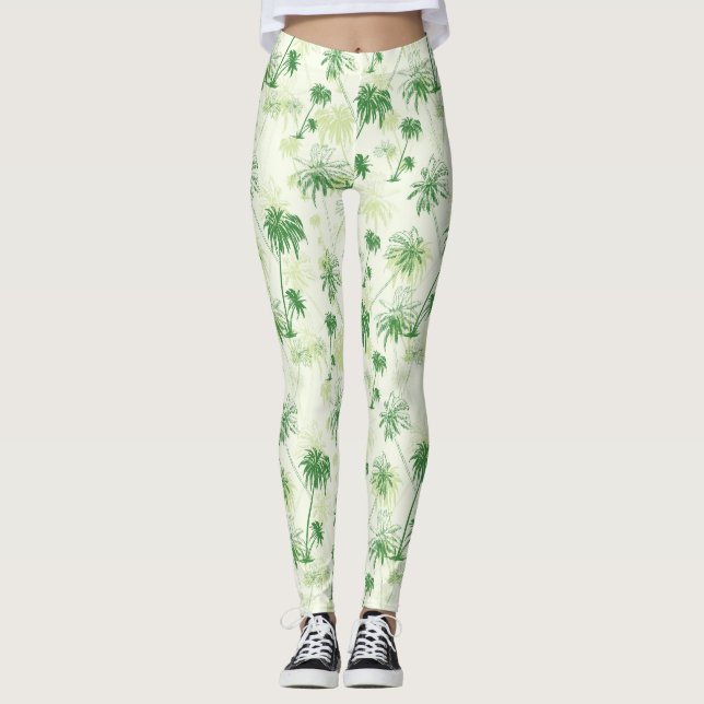 Green Palm Tree Pattern Leggings (Front)