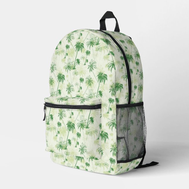 Green Palm Tree Pattern Printed Backpack (Back Corner Right)